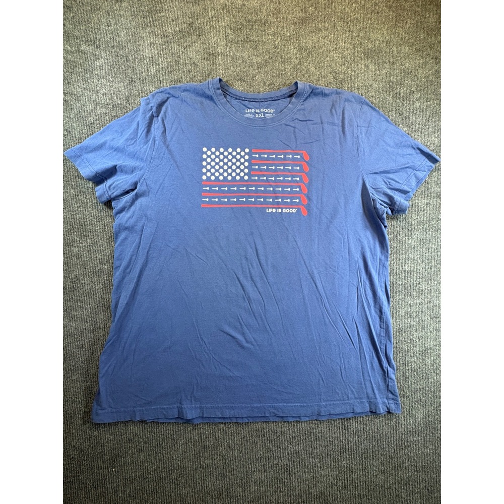 Life is Good Mens XXL Blue Golf American Flag Graphic T-Shirt Crusher Tee